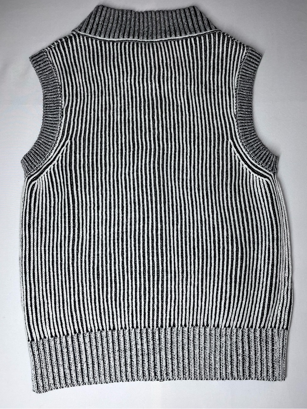 Womens Zip Up Sweater Vest Sleeveless Ribbed Knit V Neck Collared Striped Top - Picture 8 of 8